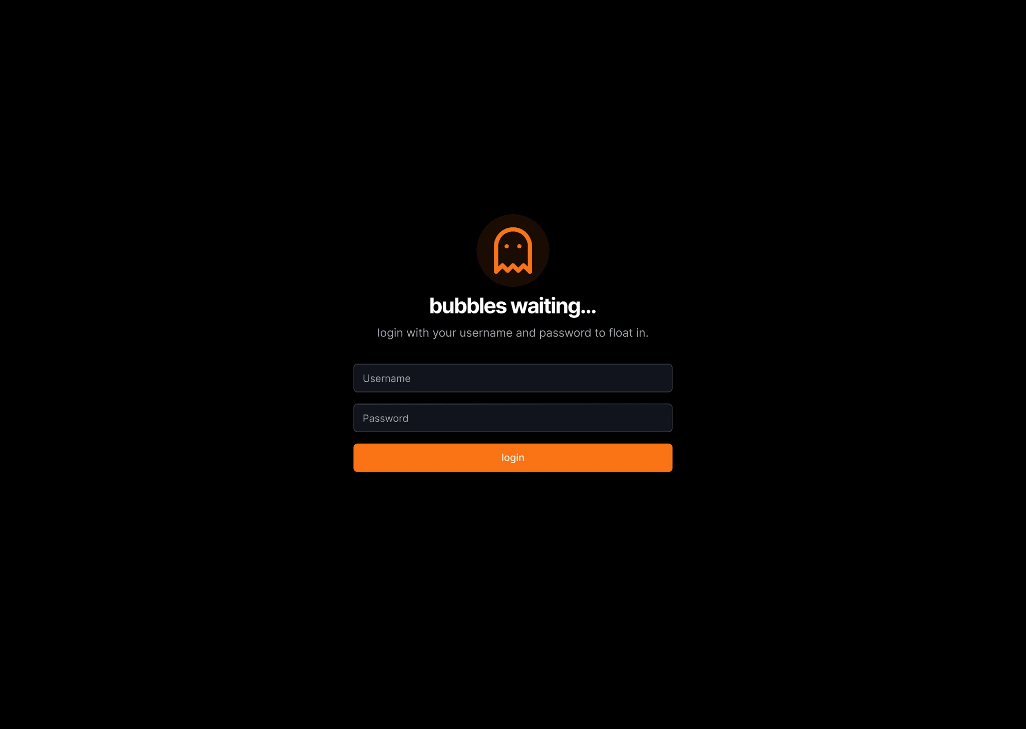 Bubbles login screen reading bubbles waiting
