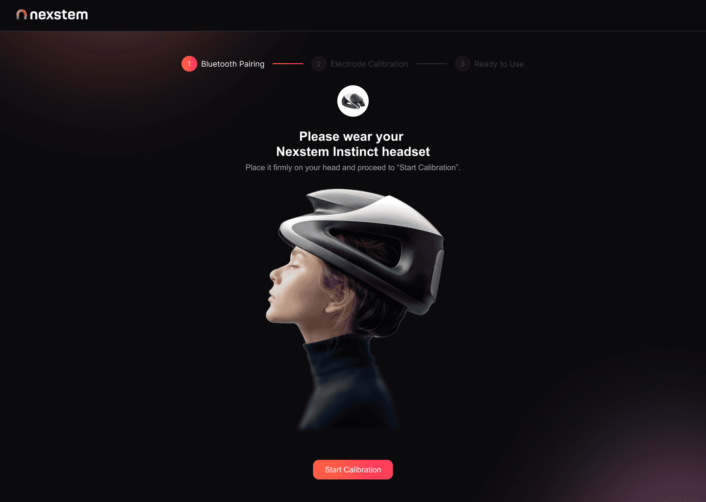Nexstem EEG headset calibration interface