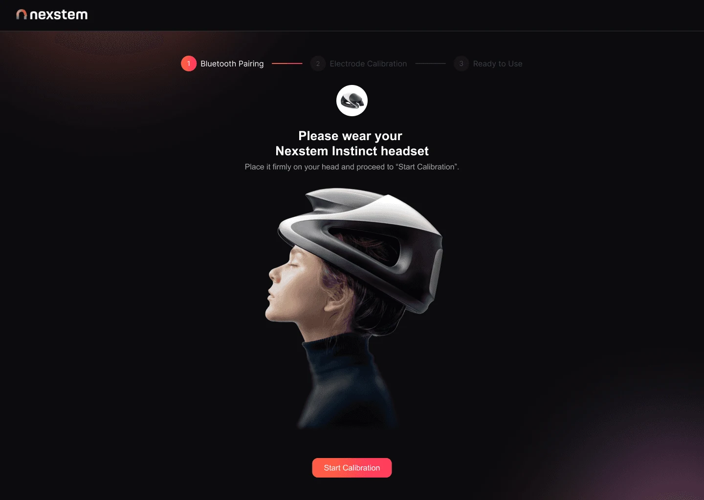 Please wear your Nexstem Instinct headset screen with a profile illustration of the headset on a person